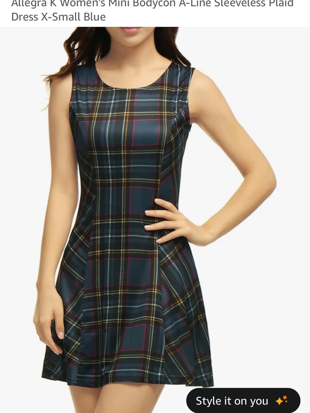 Allegra K Navy Plaid Sleeveless A-Line Mini Dress